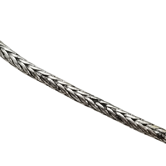 VINTAGE SILVERTONED WHEAT CHAIN NECKLACE WITH ABALONE SHELL PENDANT - Picture 6 of 7